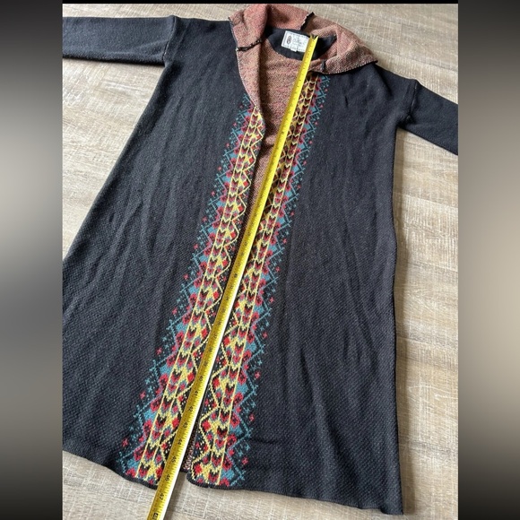 Outback Trading Company Tania Long Aztec black hooded duster cardigan L XL - Picture 11 of 13